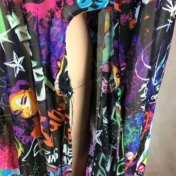 Graffiti Printed Sheer Mesh Maxi Dress - Picture 4 of 8